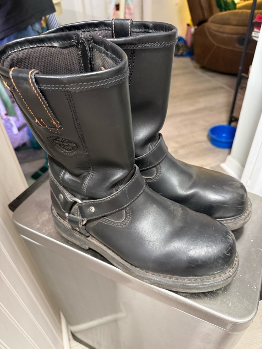 Harley-Davidson Black Leather Boots with Orange Label